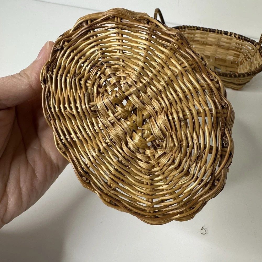 4 Miniature Handmade Woven‎ Baskets Doll Accessory Trinket Rustic Farmhouse 5